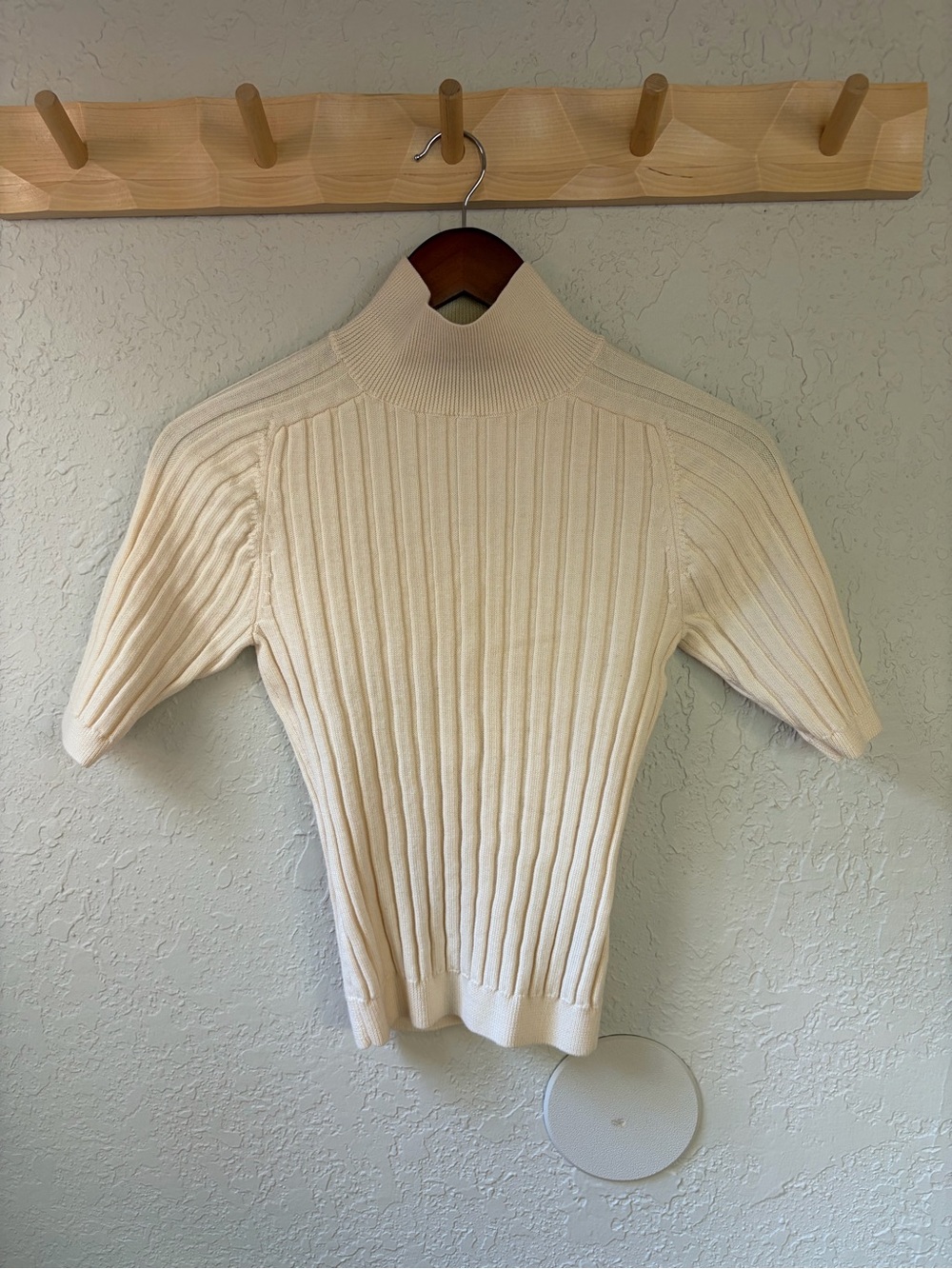 Reformation Margoax Regenerative Merino Cream Ribbed Mock Neck Sweater